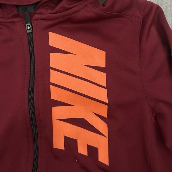 Nike Youth Maroon Full Zip Hoodie With Orange Logo Size Large - Picture 2 of 2